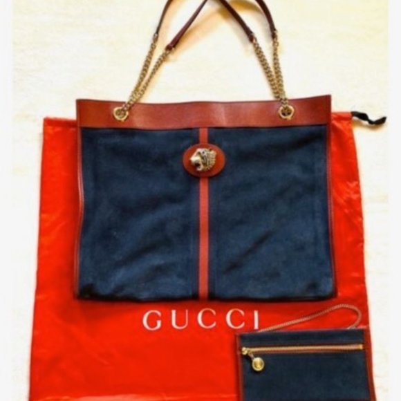 NEW WITH GUCCI DUSTBAG AND CARDS Gucci Rajah Suede Large Tote Bag in Blue - Picture 12 of 16